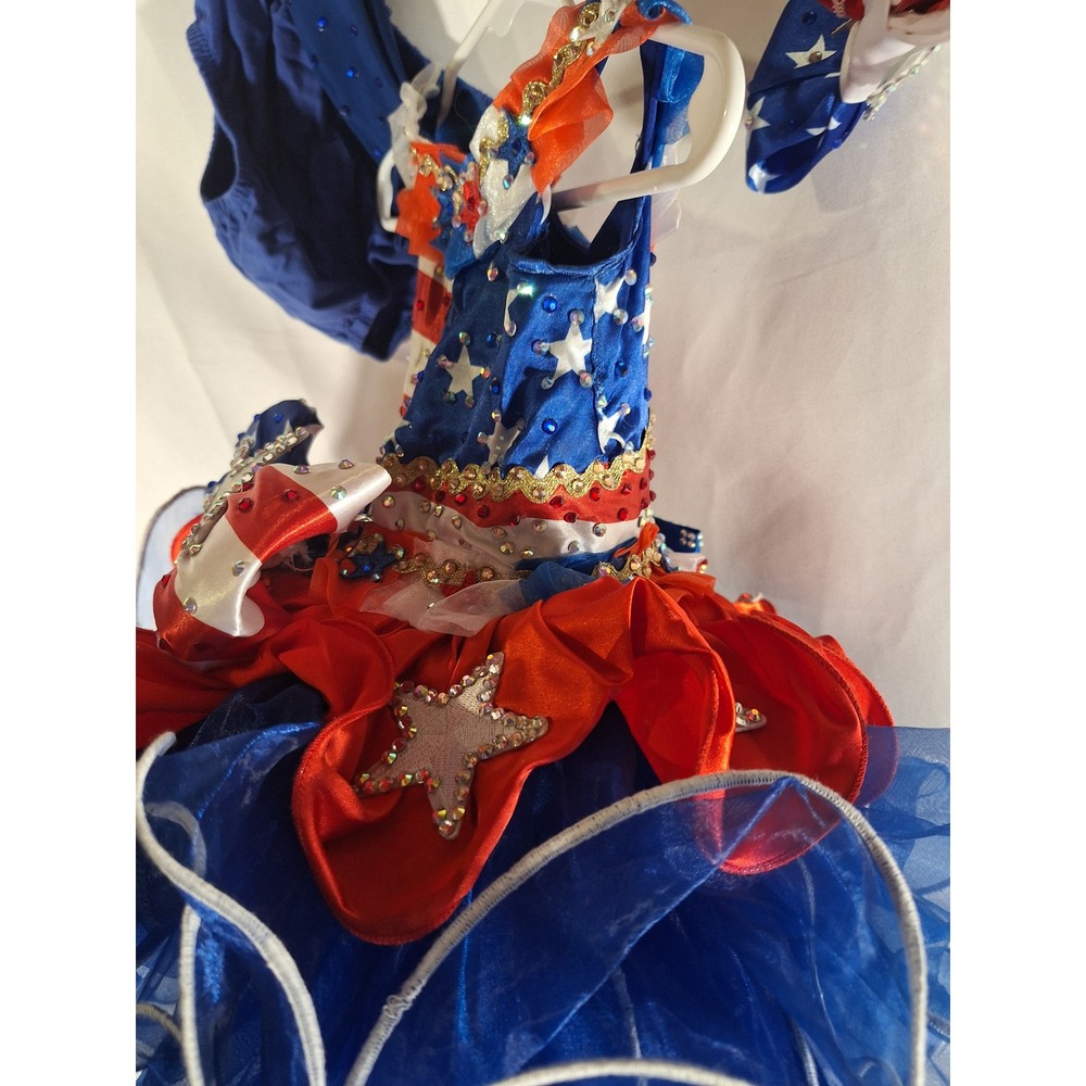 Patriotic Glitz Pageant Dress Red White Blue Stars Stripes Cupcake Skirt Set - Picture 12 of 12